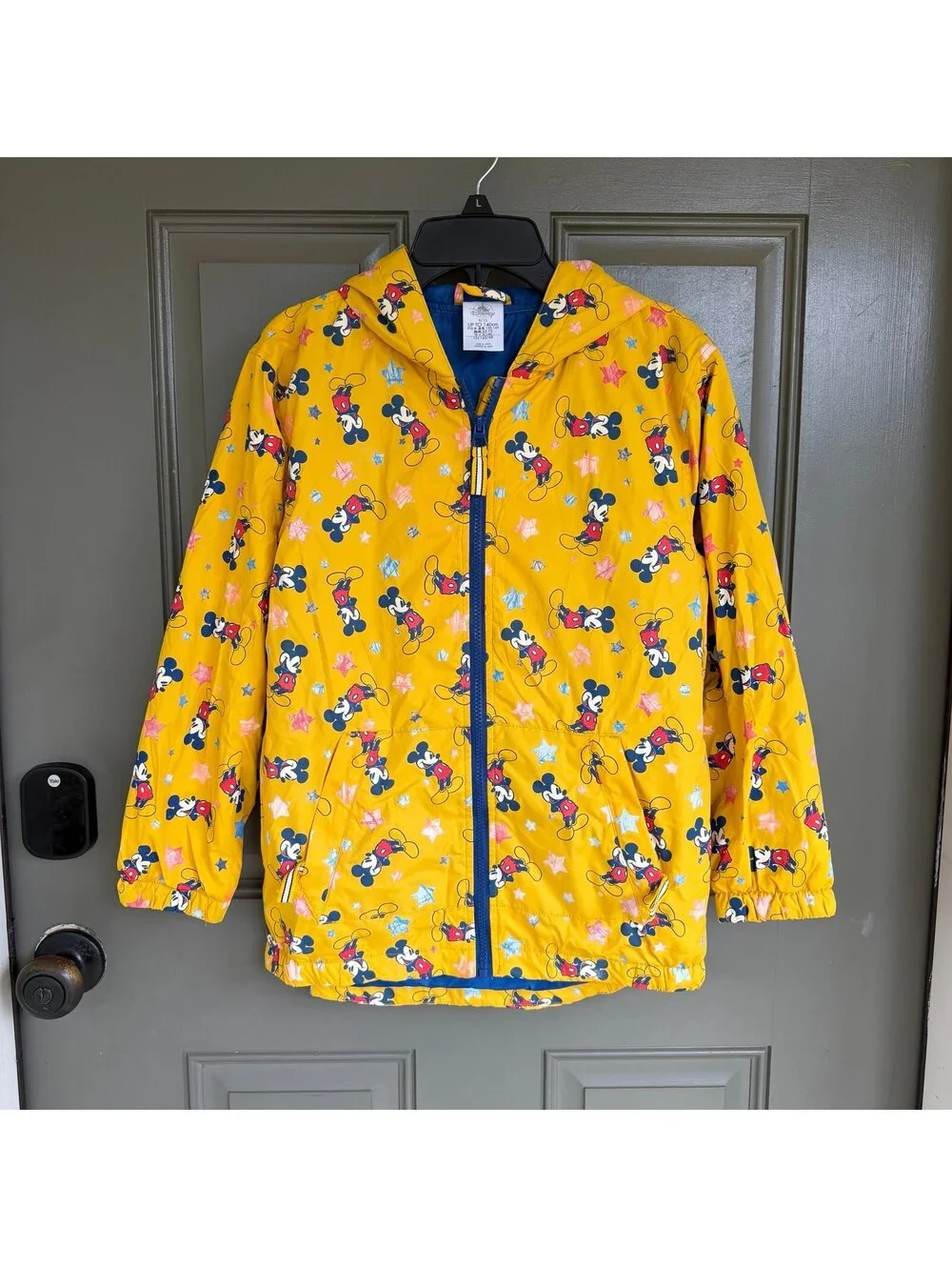 Disney Store Mickey Mouse Yellow Hooded Windbreaker Jacket Kids Size 9/10